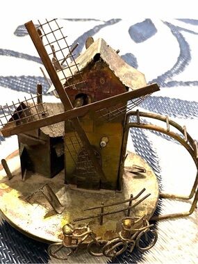 Vintage Copper Rustic Metal Windmill Sculpture